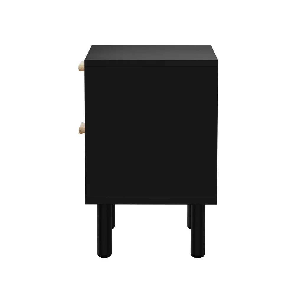 Bedside Table 2 Drawers Rattan Black