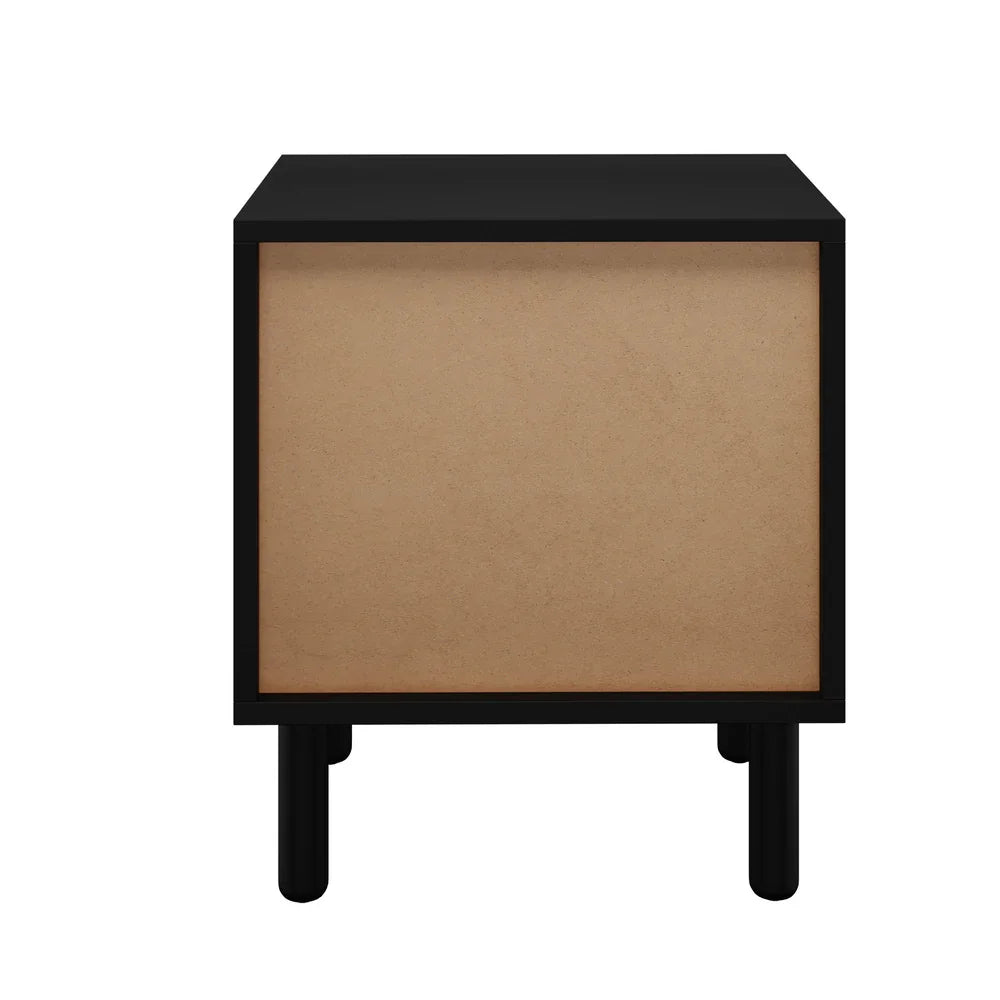 Bedside Table 2 Drawers Rattan Black