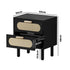 2x Bedside Table 2 Drawers Rattan Black