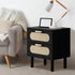2x Bedside Table 2 Drawers Rattan Black