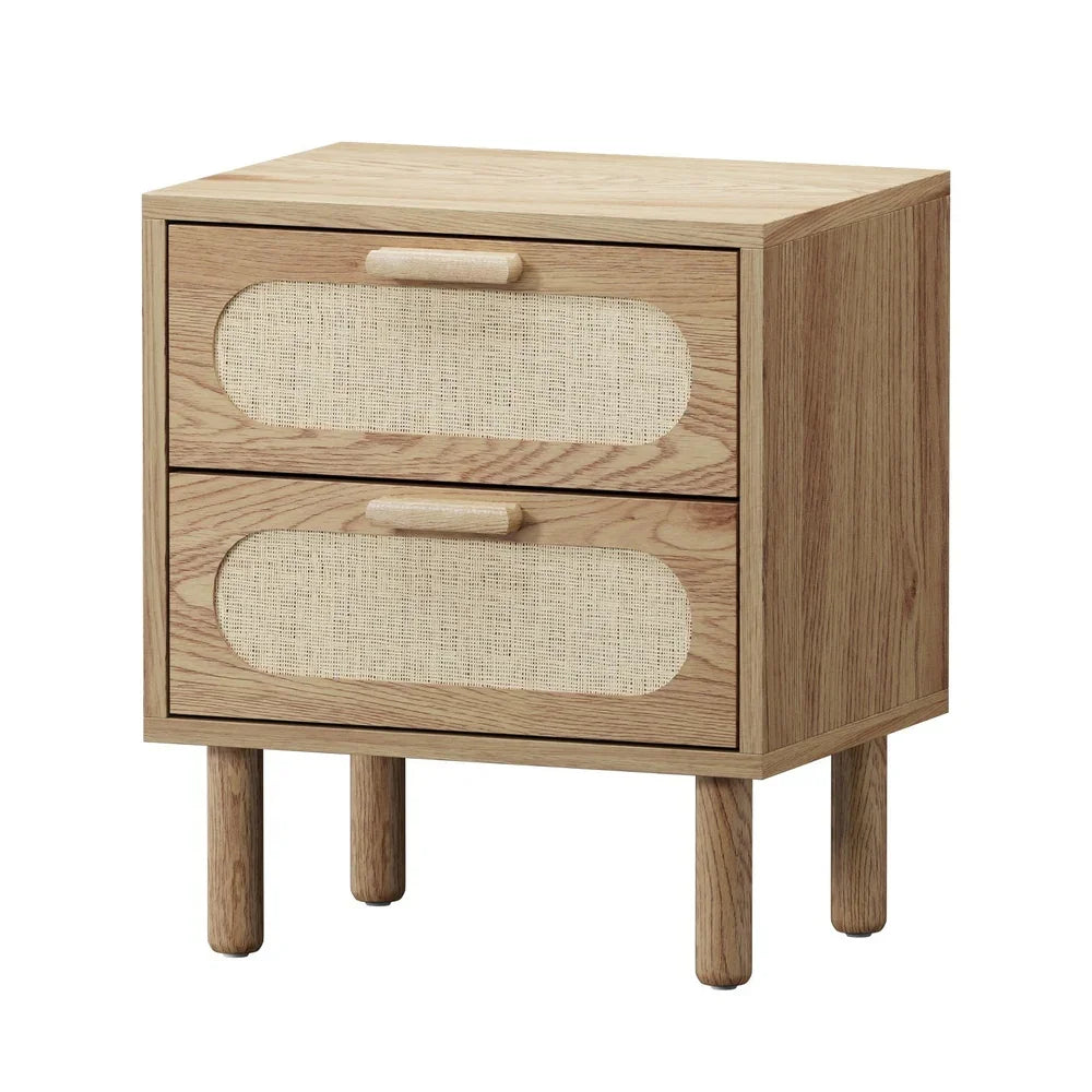 2x Bedside Table 2 Drawers Rattan Natural