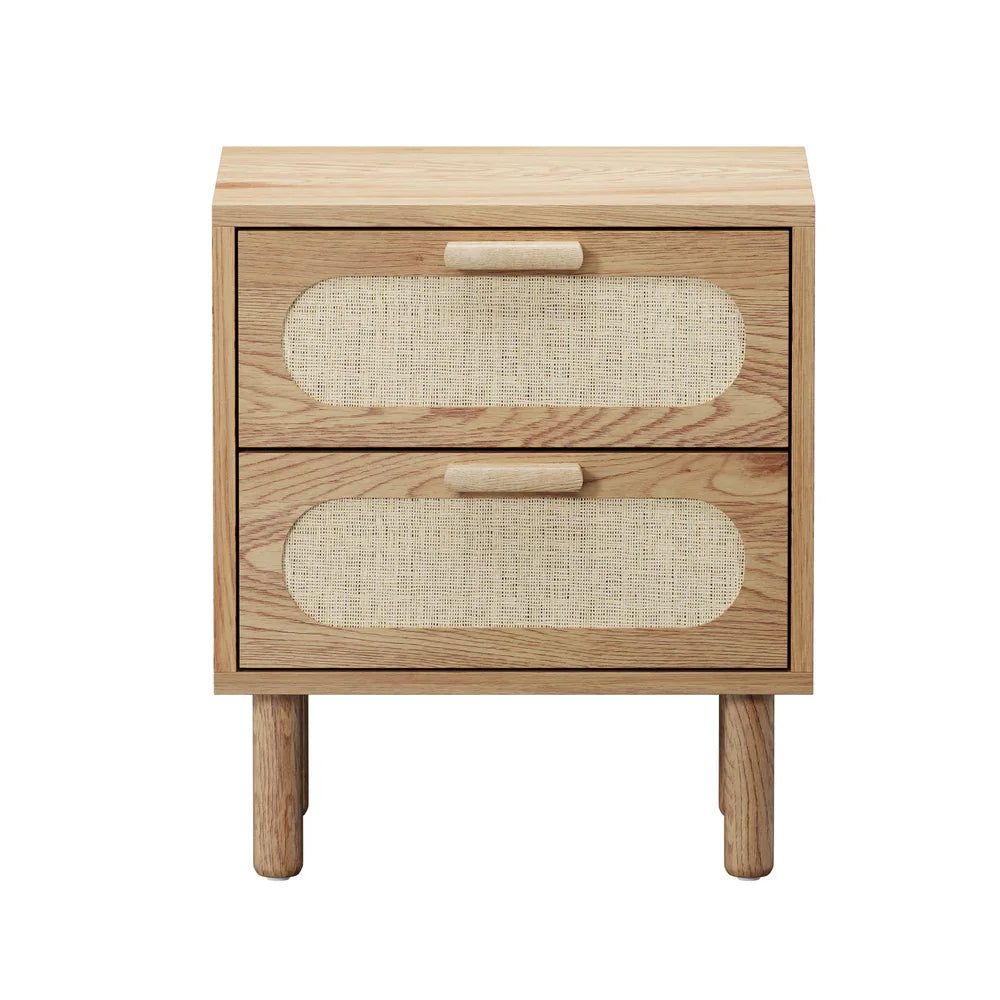 2x Bedside Table 2 Drawers Rattan Natural
