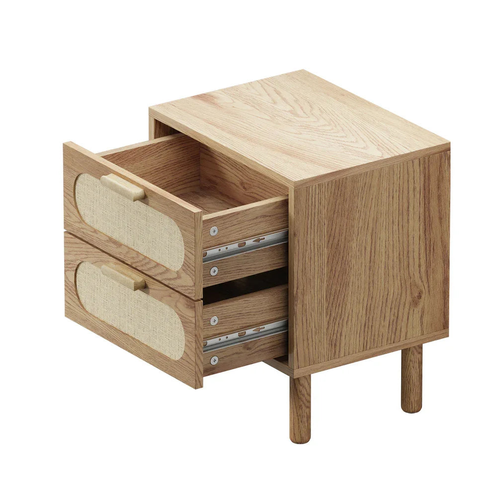 2x Bedside Table 2 Drawers Rattan Natural