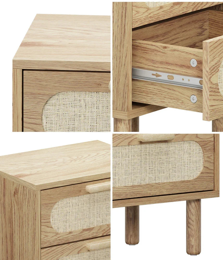 2x Bedside Table 2 Drawers Rattan Natural