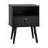 Oikiture 2X Bedside Tables with Leather Handle Black