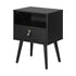Oikiture 2X Bedside Tables with Leather Handle Black