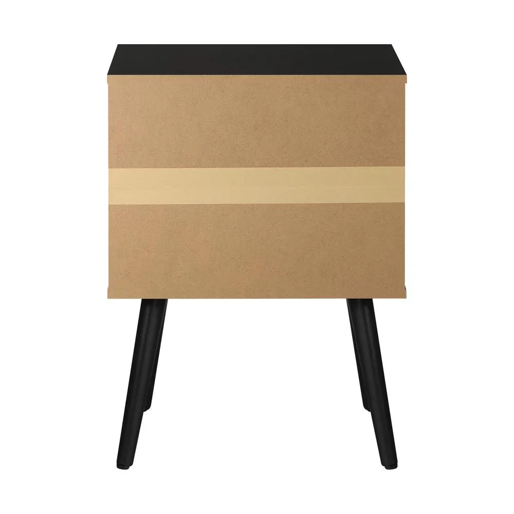 Oikiture 2X Bedside Tables with Leather Handle Black
