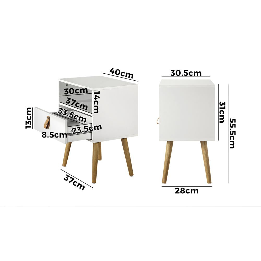 Bedside Tables with Leather Handle White