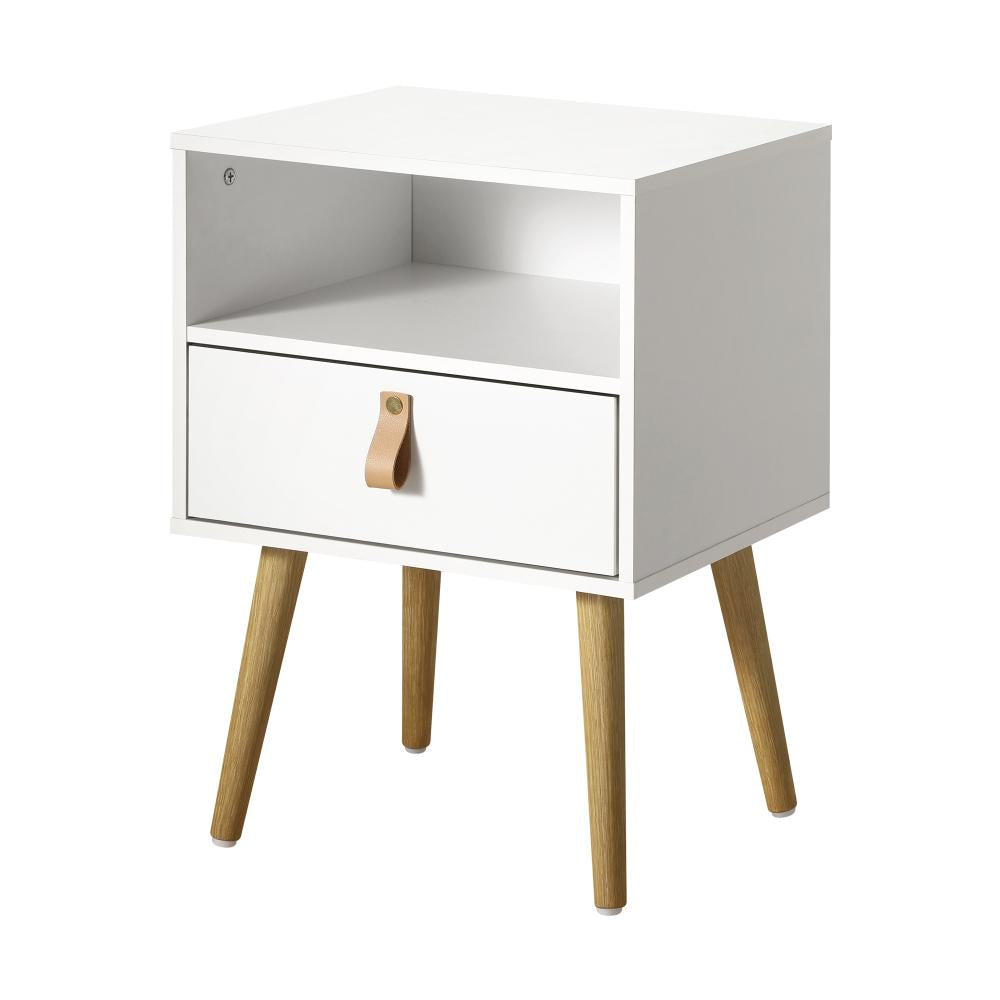 Bedside Tables with Leather Handle White