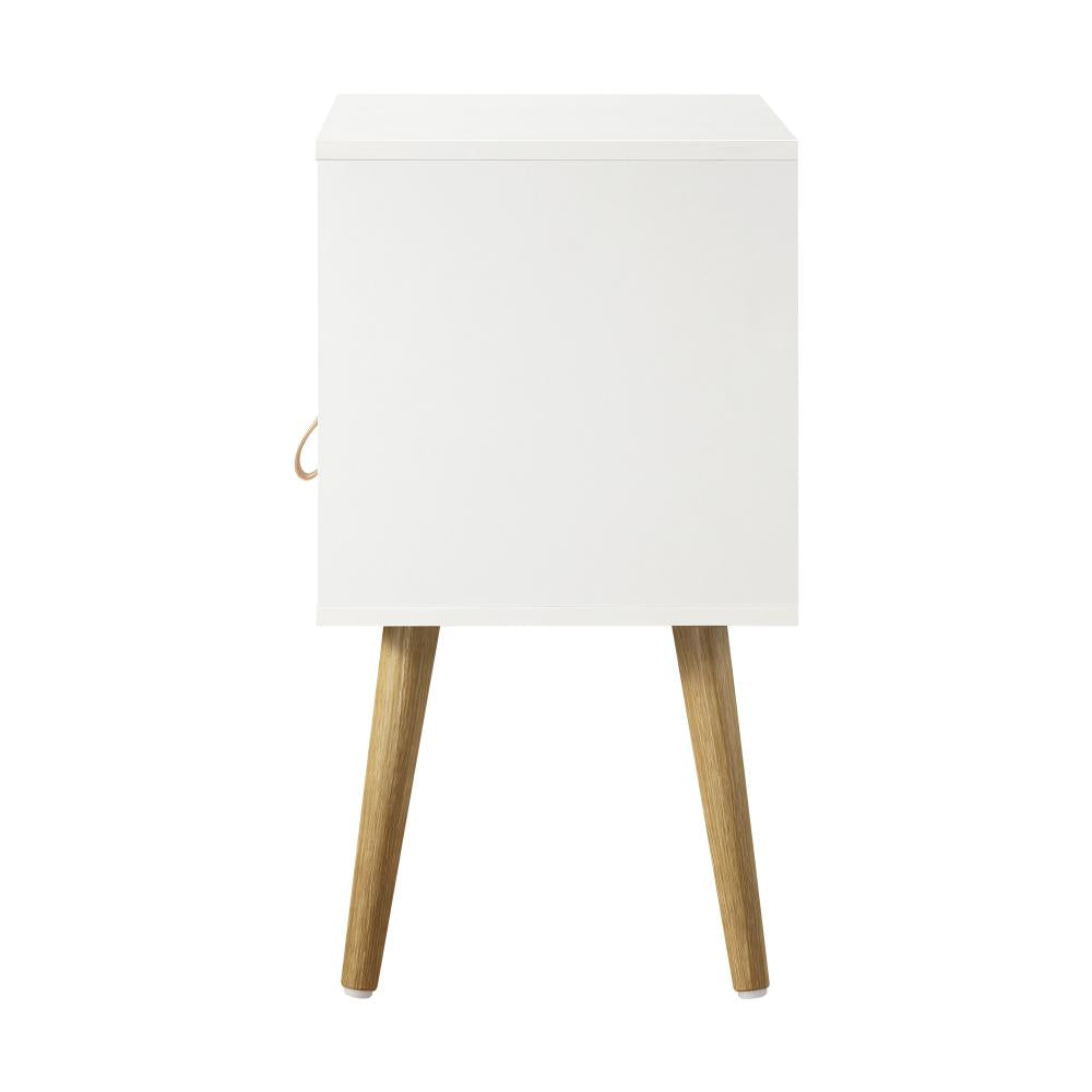 Bedside Tables with Leather Handle White