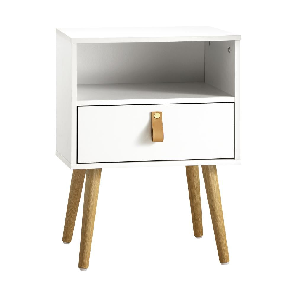 2X Bedside Tables with Leather Handle White