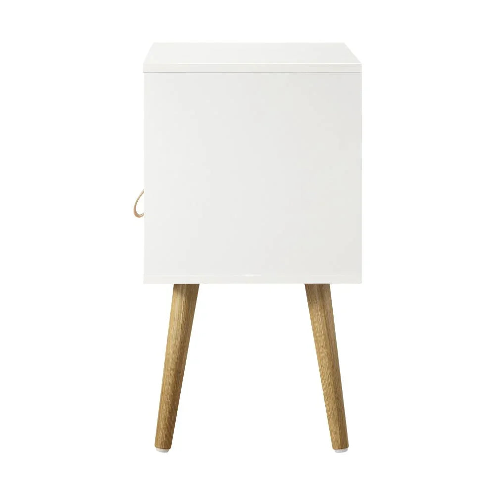 Oikiture 2X Bedside Tables with Leather Handle White