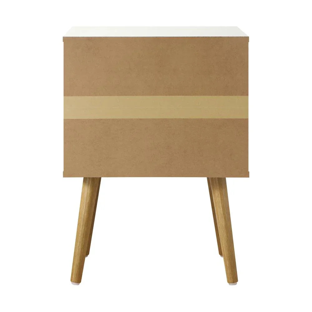Oikiture 2X Bedside Tables with Leather Handle White