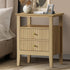 Bedside Table 2 Drawers Open Shelf Nightstand Natural