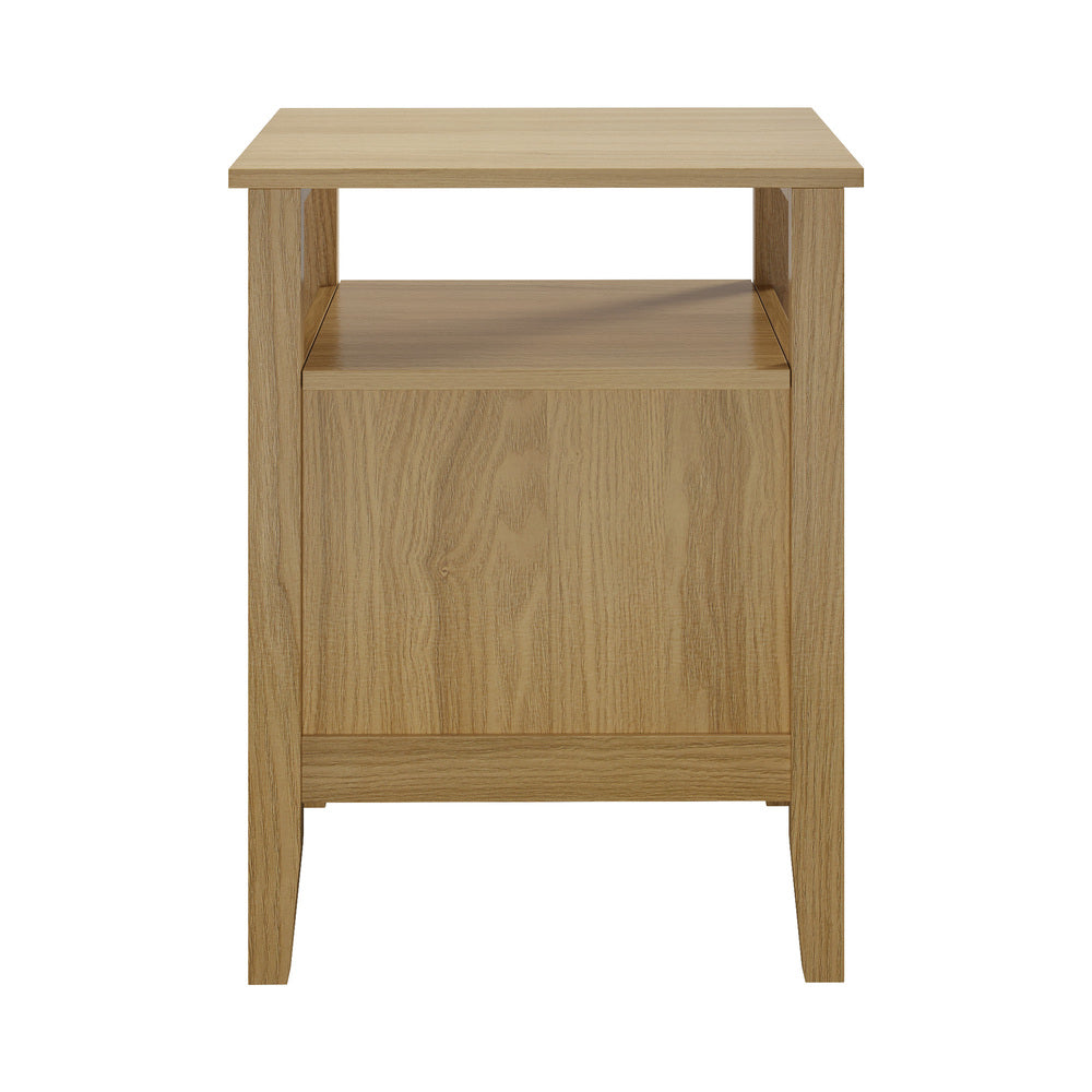2x Bedside Table 2 Drawers Open Shelf Nightstand Natural