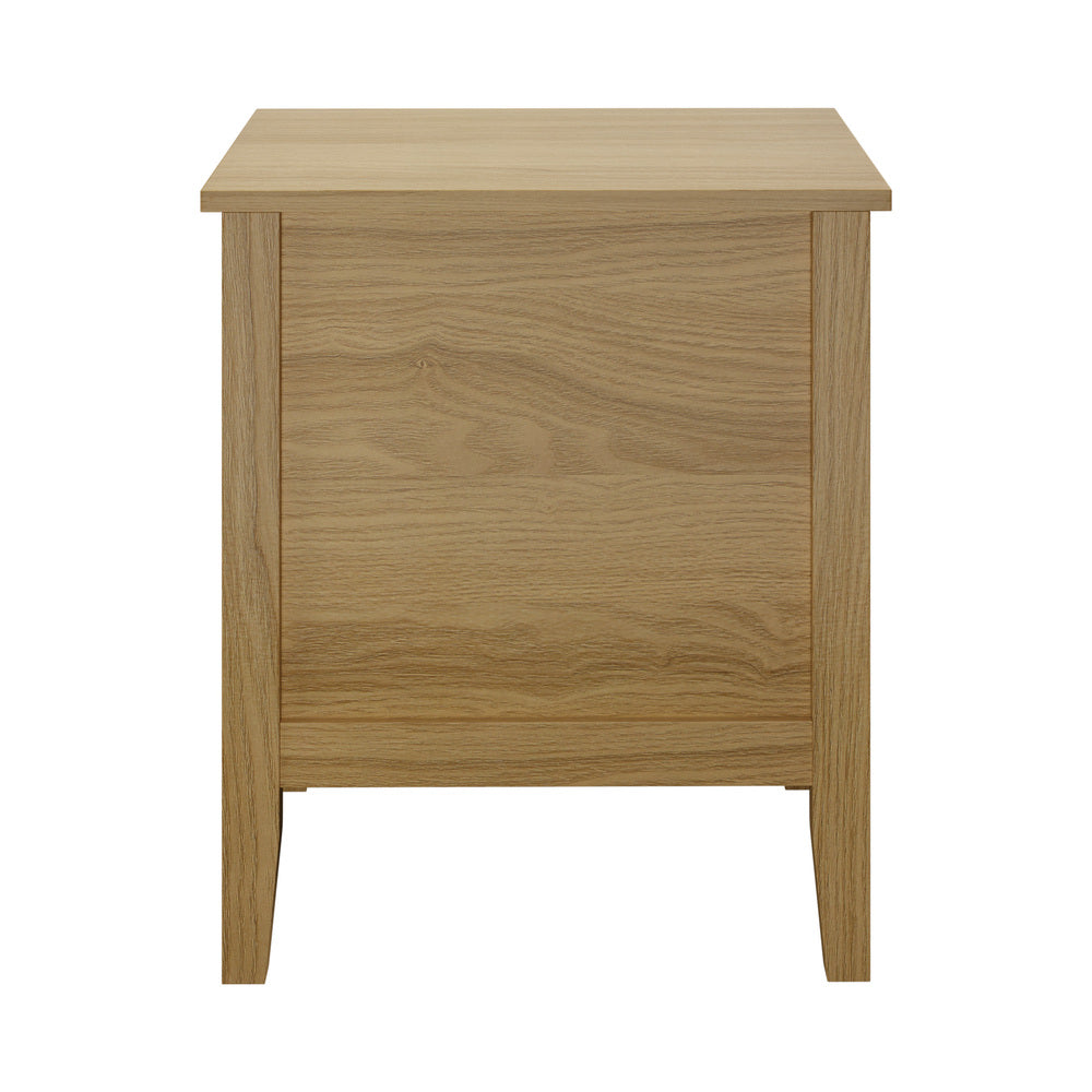 Oikiture Bedside Table – Natural 2‑Drawer Nightstand with Gold Brass Handles