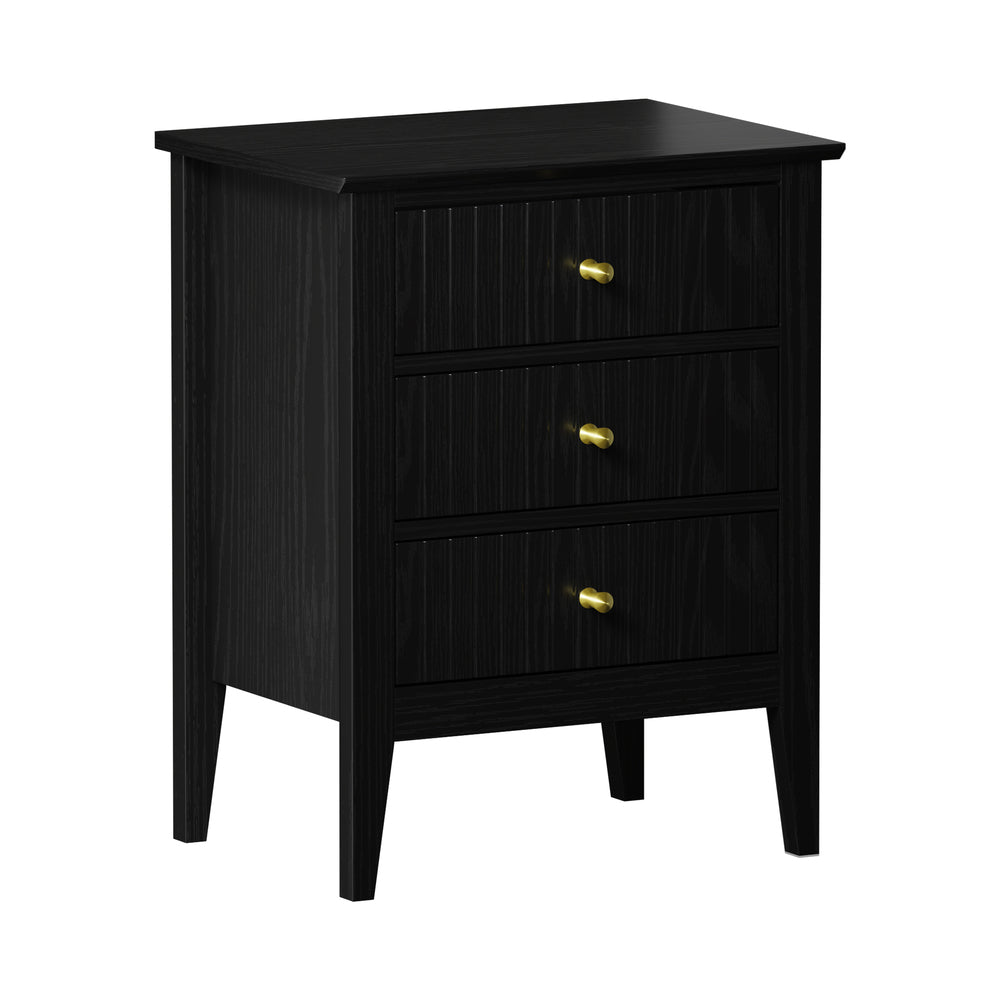 Bedside Table 3 Drawers Side End Nightstand Black