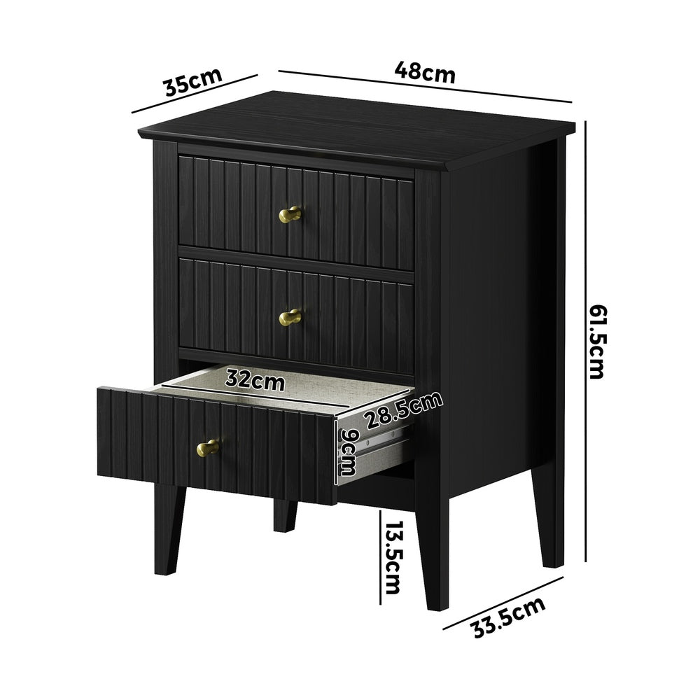 Bedside Table 3 Drawers Side End Nightstand Black