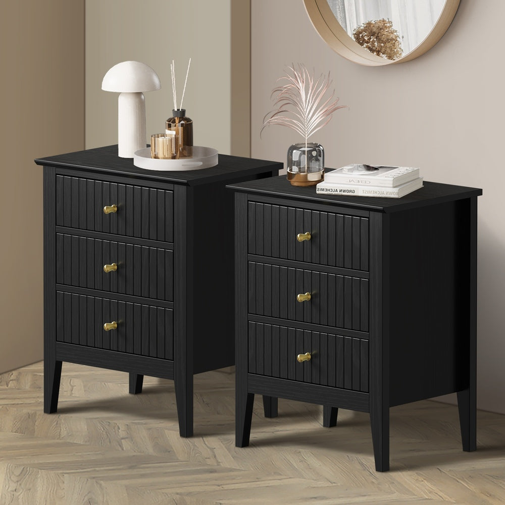 Bedside Tables Set of 2 Side End Nightstand Black