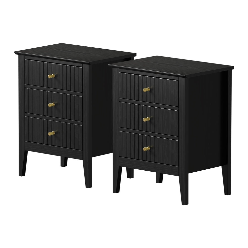 Bedside Tables Set of 2 Side End Nightstand Black