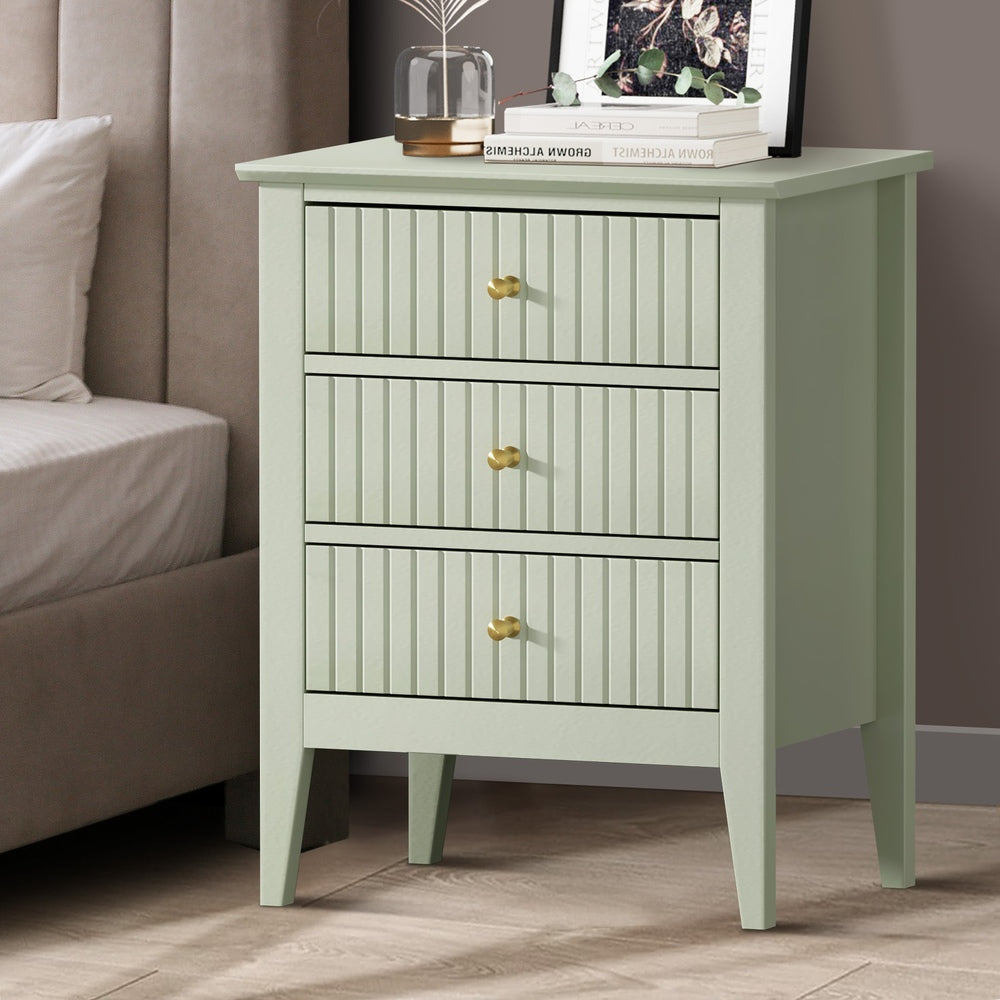 Bedside Table 3 Drawers Side End Nightstand Green