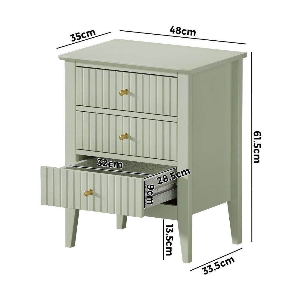 Bedside Table 3 Drawers Side End Nightstand Green