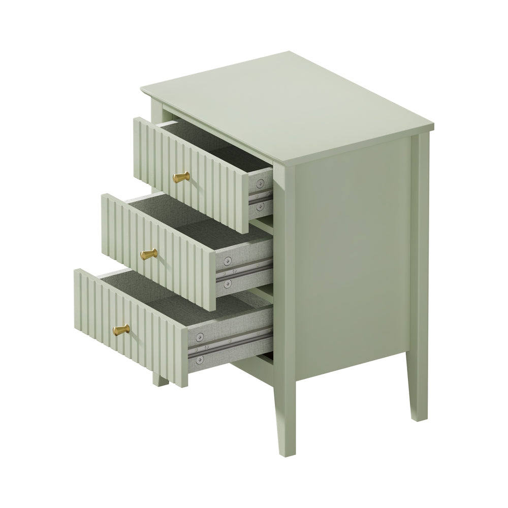 Bedside Table 3 Drawers Side End Nightstand Green