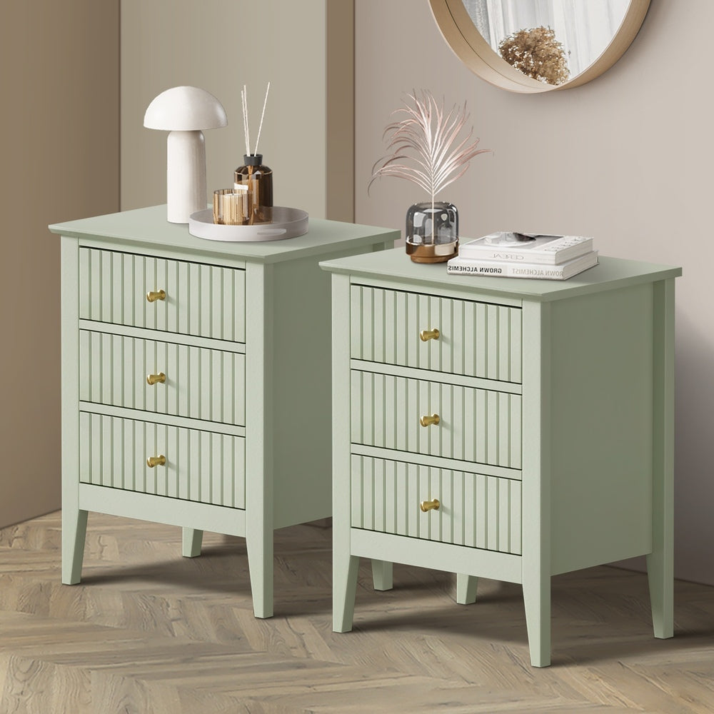 Bedside Tables Set of 2 Side End Nightstand Green