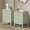 Oikiture Set of 2 Bedside Tables Green 3 Drawer Nightstand Cabinet