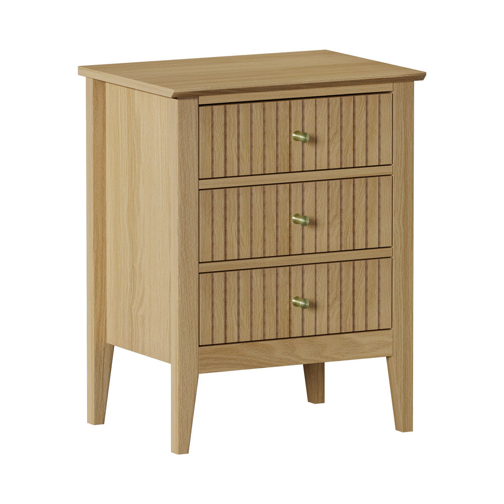 Oikiture Bedside Table 3 Drawers Side End Nightstand Natural