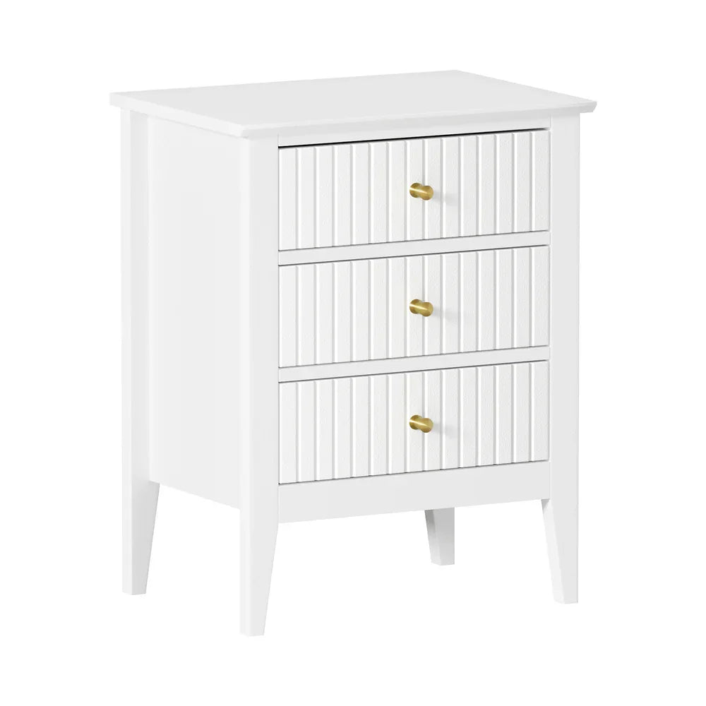 Bedside Table 3 Drawers Side End Nightstand White