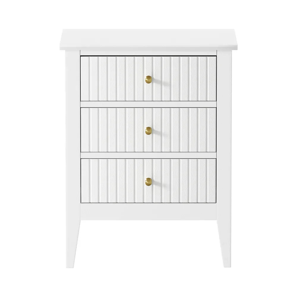 Bedside Table 3 Drawers Side End Nightstand White