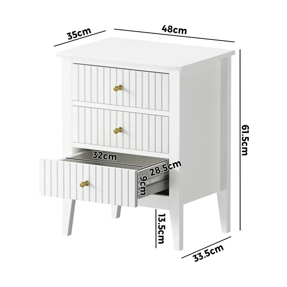 Bedside Table 3 Drawers Side End Nightstand White