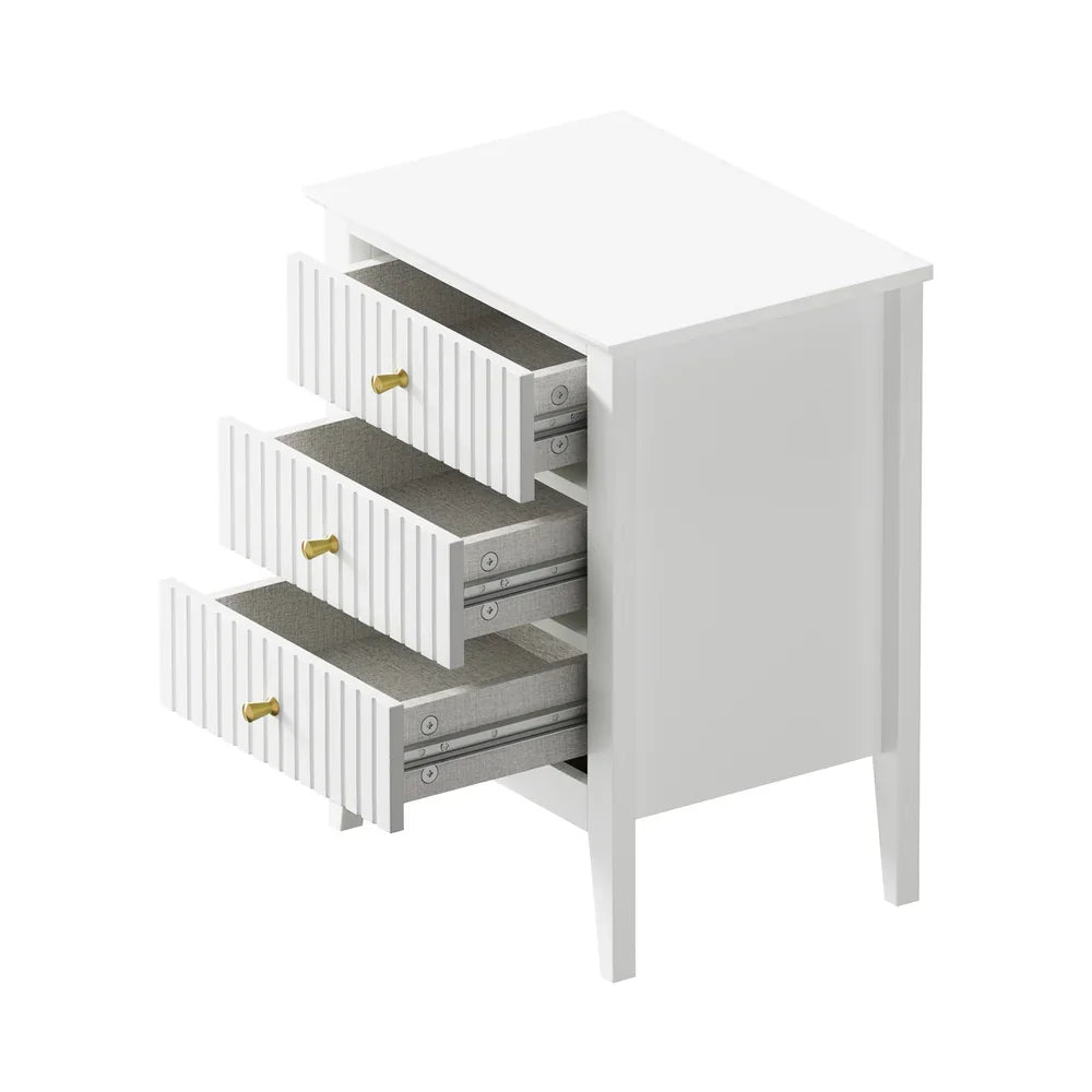 Bedside Table 3 Drawers Side End Nightstand White