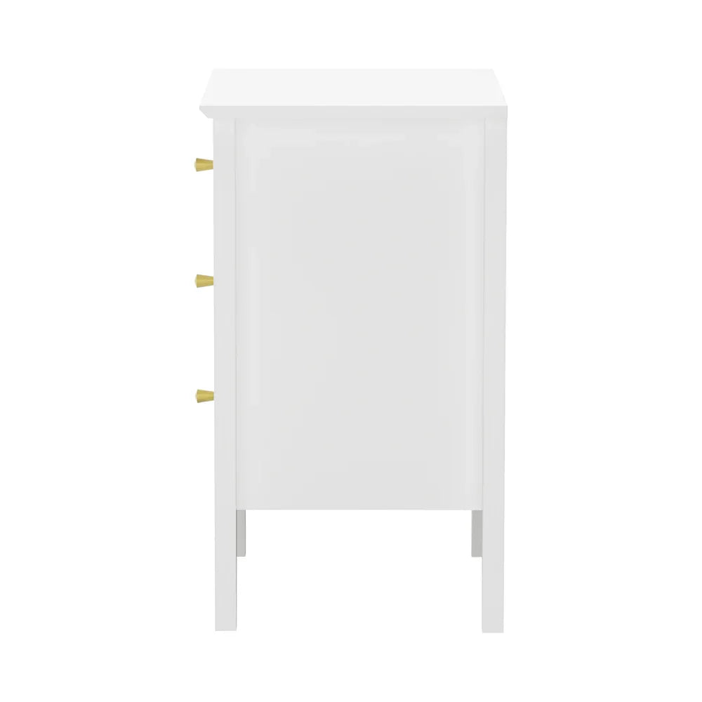 Bedside Table 3 Drawers Side End Nightstand White