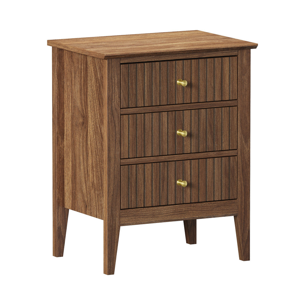 Bedside Table 3 Drawers Side End Nightstand Walnut