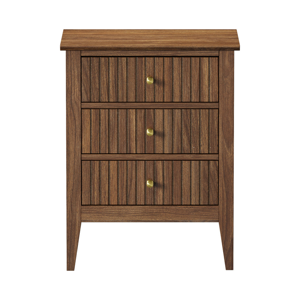 Bedside Table 3 Drawers Side End Nightstand Walnut