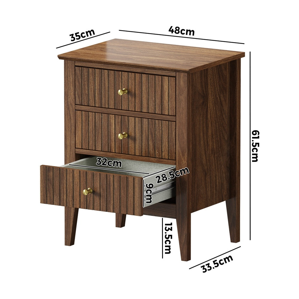 Bedside Table 3 Drawers Side End Nightstand Walnut