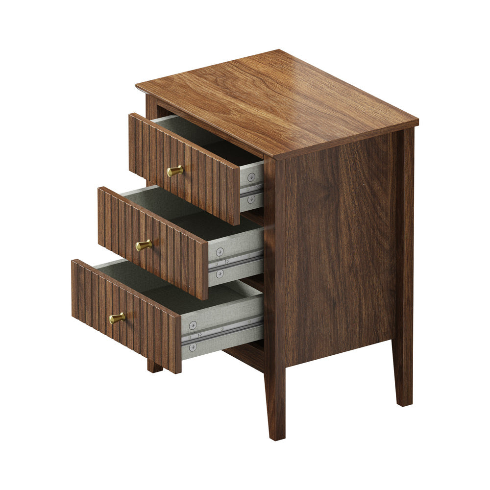 Bedside Table 3 Drawers Side End Nightstand Walnut