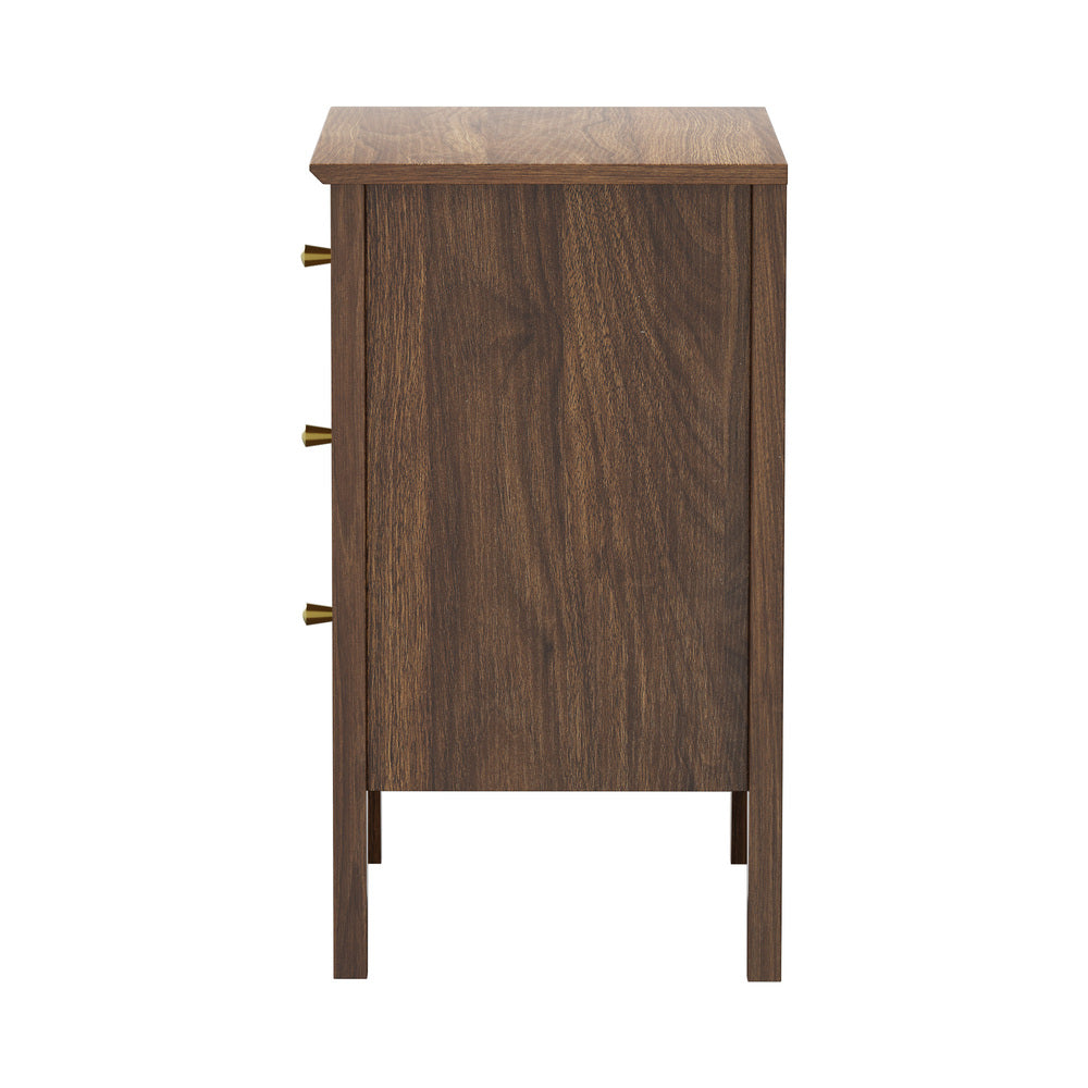 Bedside Table 3 Drawers Side End Nightstand Walnut