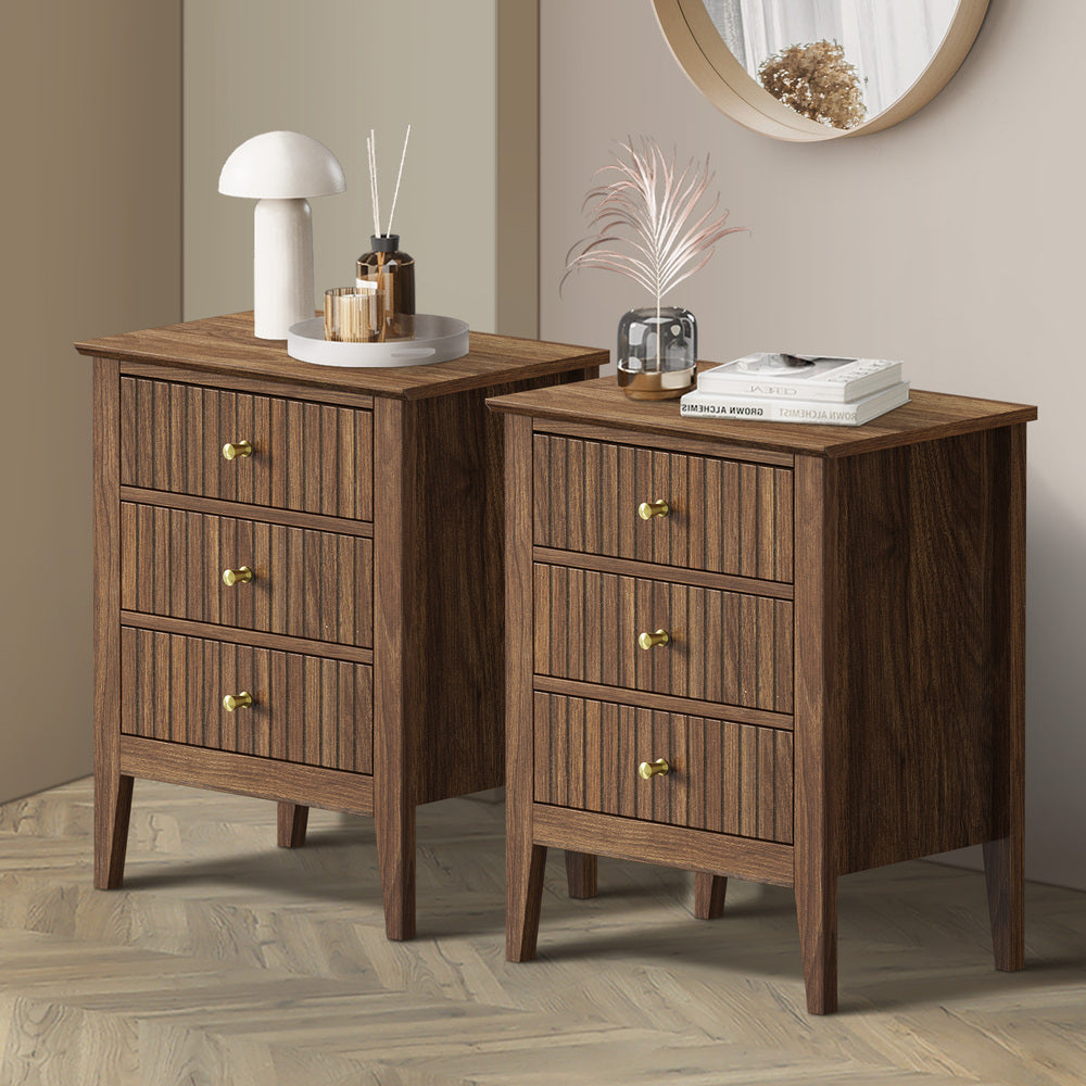 Bedside Tables Set of 2 Side End Nightstand Walnut