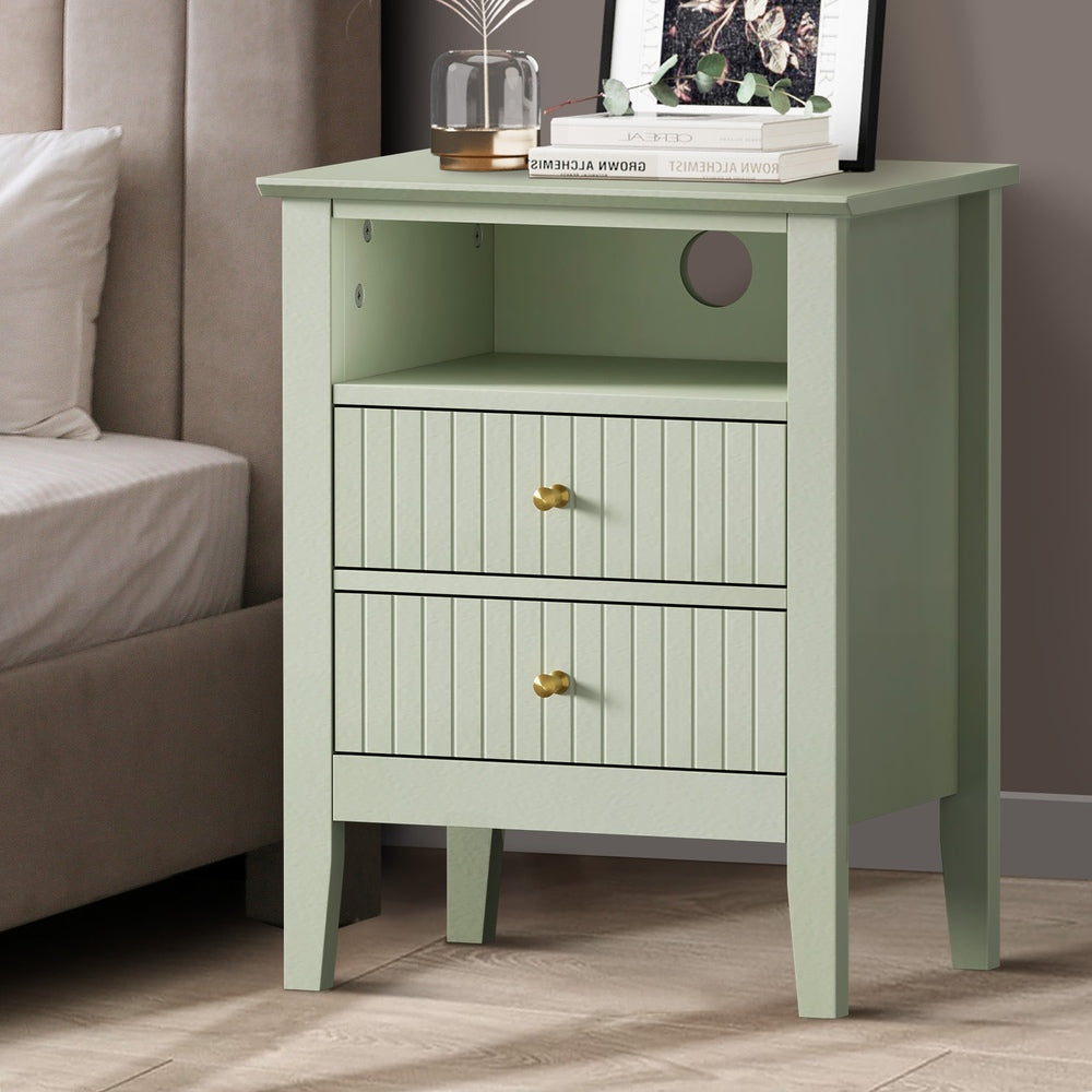 Bedside Table Nightstand 2 Drawer with Storage Cabinet Green