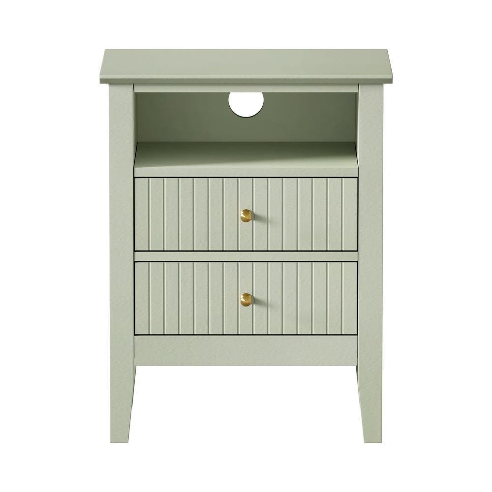 Bedside Table Nightstand 2 Drawer with Storage Cabinet Green