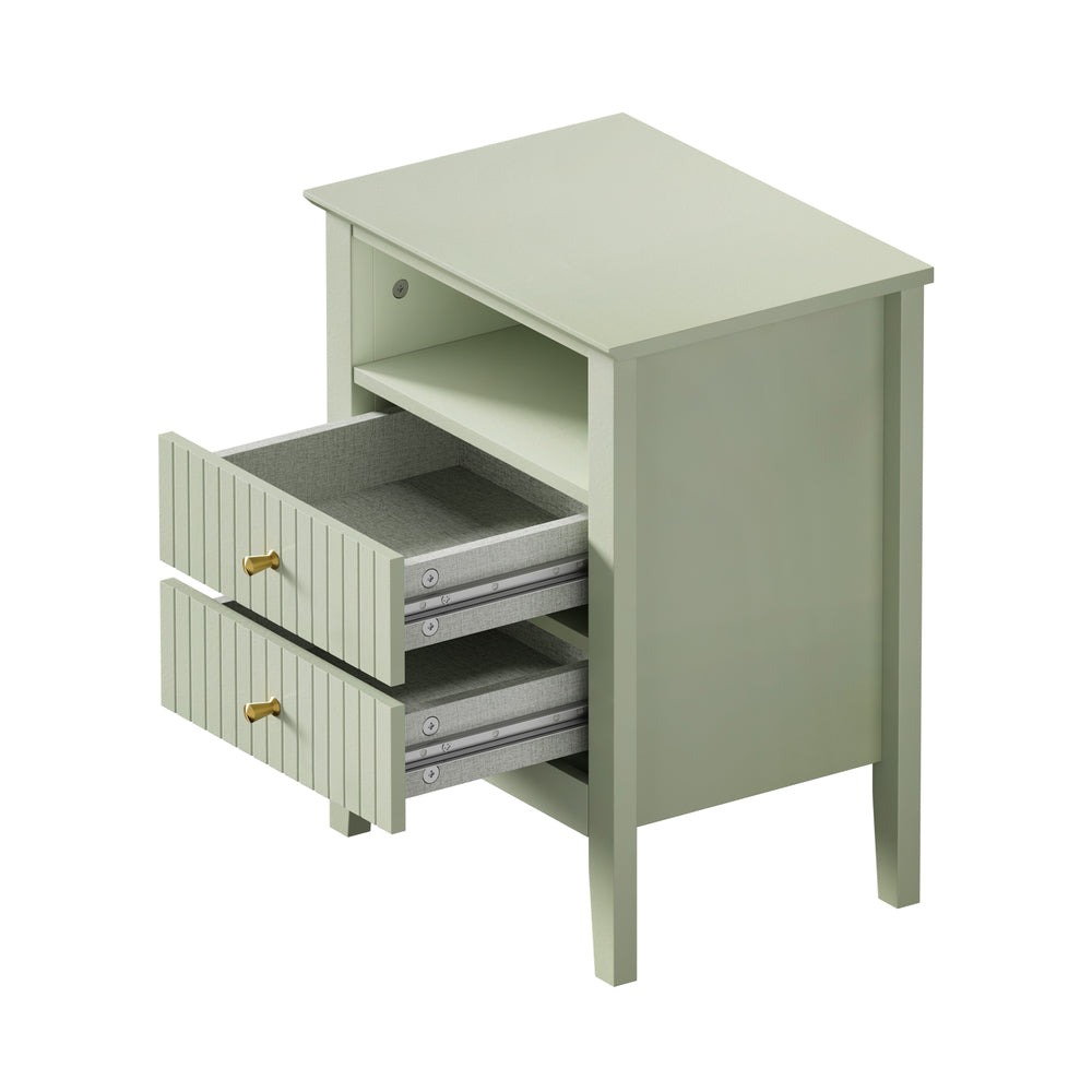 Bedside Table Nightstand 2 Drawer with Storage Cabinet Green