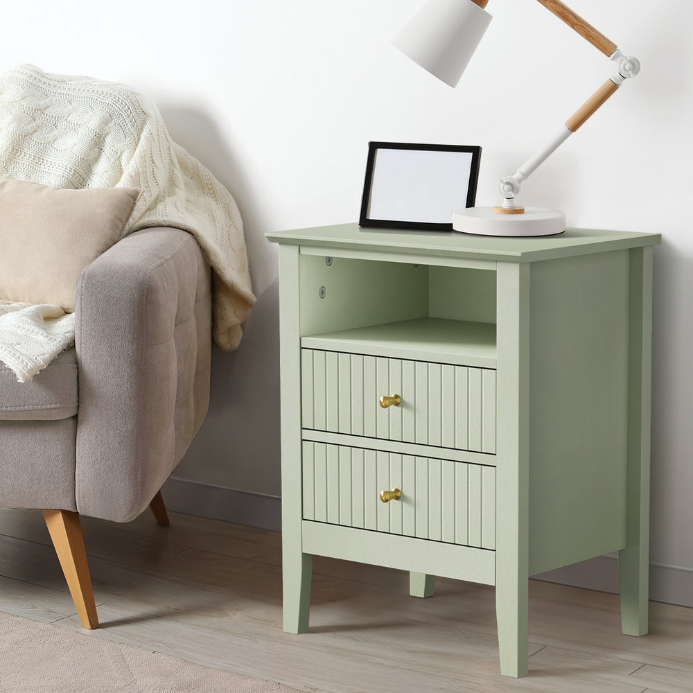 Bedside Table Nightstand 2 Drawer with Storage Cabinet Green