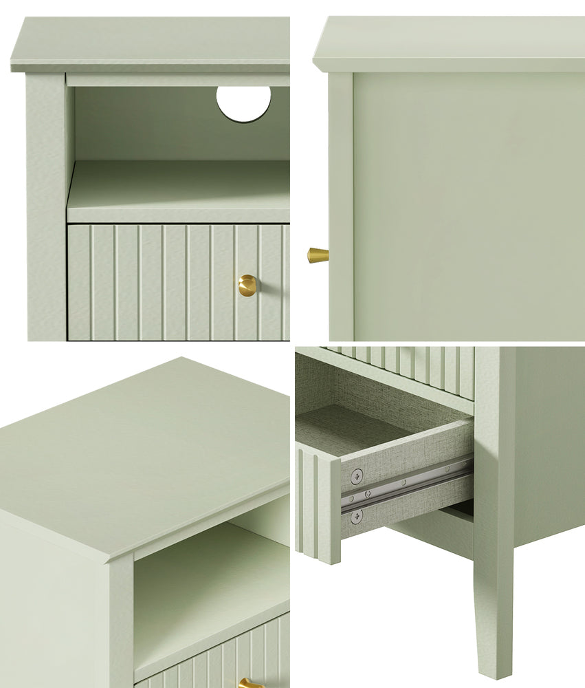 Bedside Table Nightstand 2 Drawer with Storage Cabinet Green