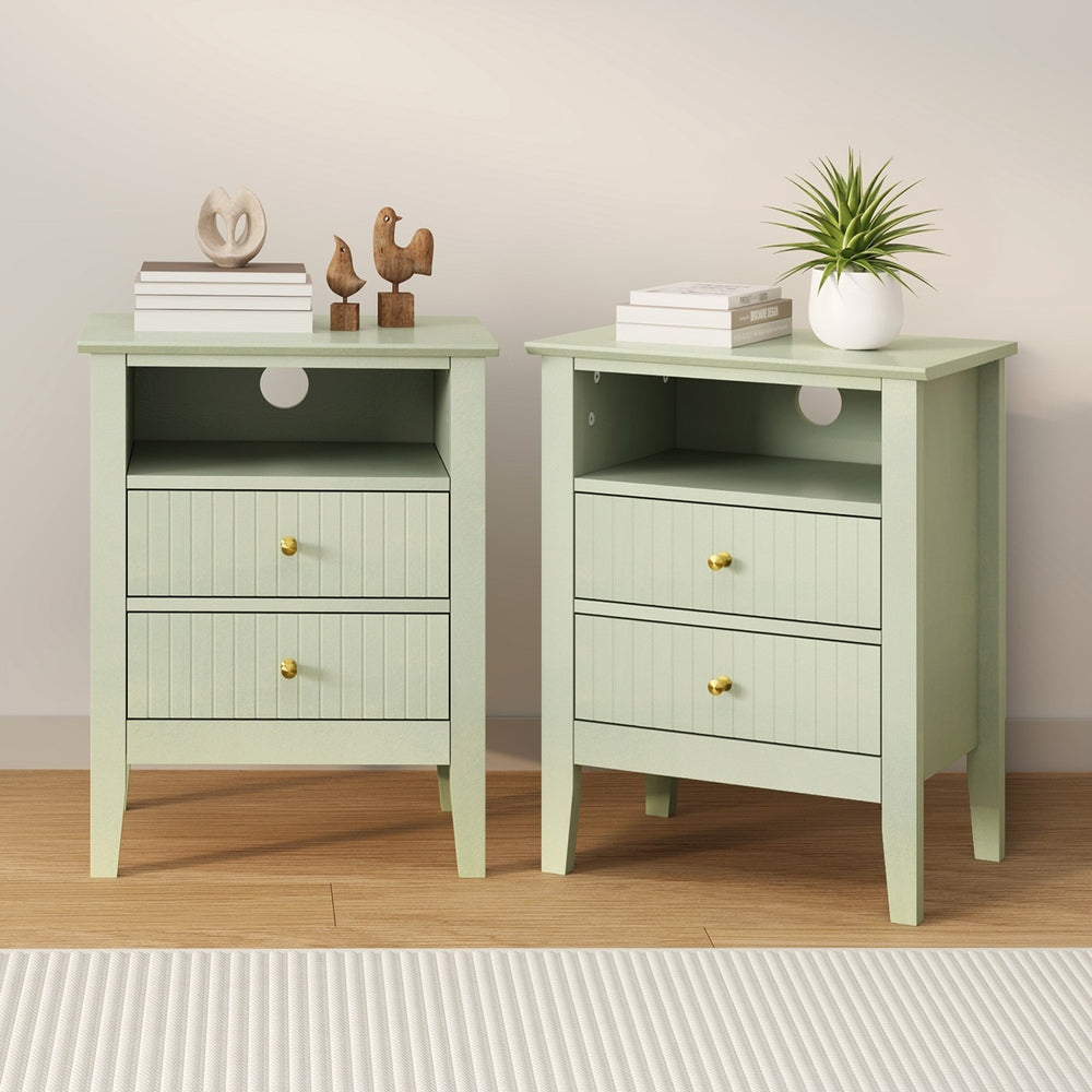 2x Bedside Table Nightstand 2 Drawers Bedroom Cabinet Green