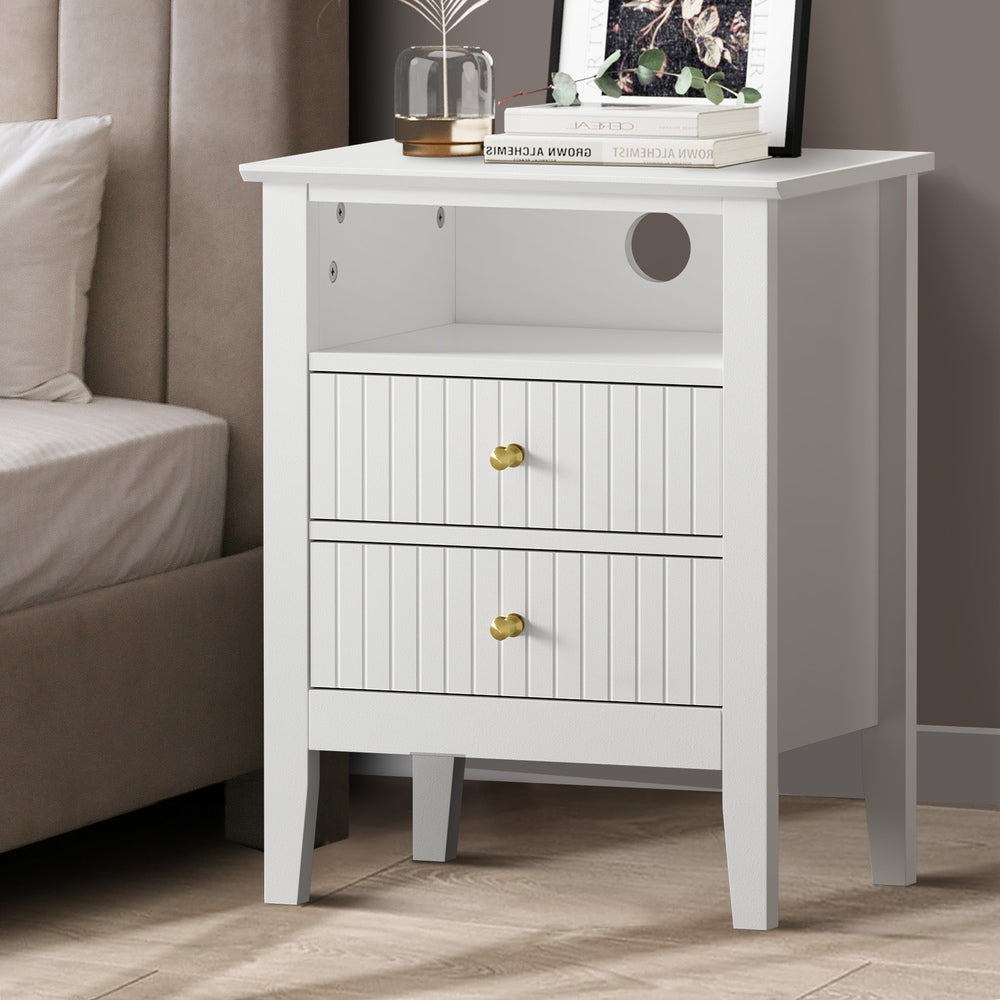 Bedside Table Nightstand 2 Drawer with Storage Cabinet White