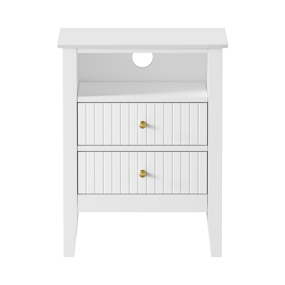 Bedside Table Nightstand 2 Drawer with Storage Cabinet White