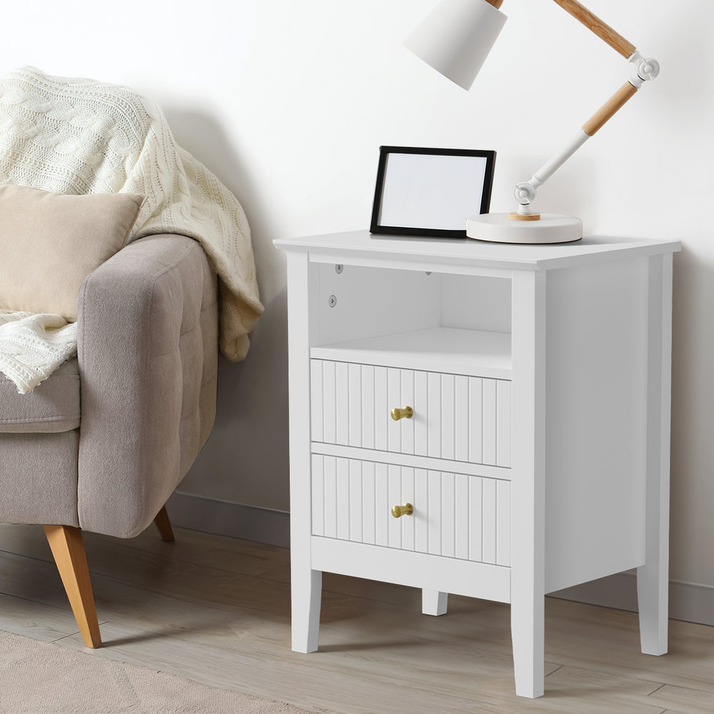 Bedside Table Nightstand 2 Drawer with Storage Cabinet White